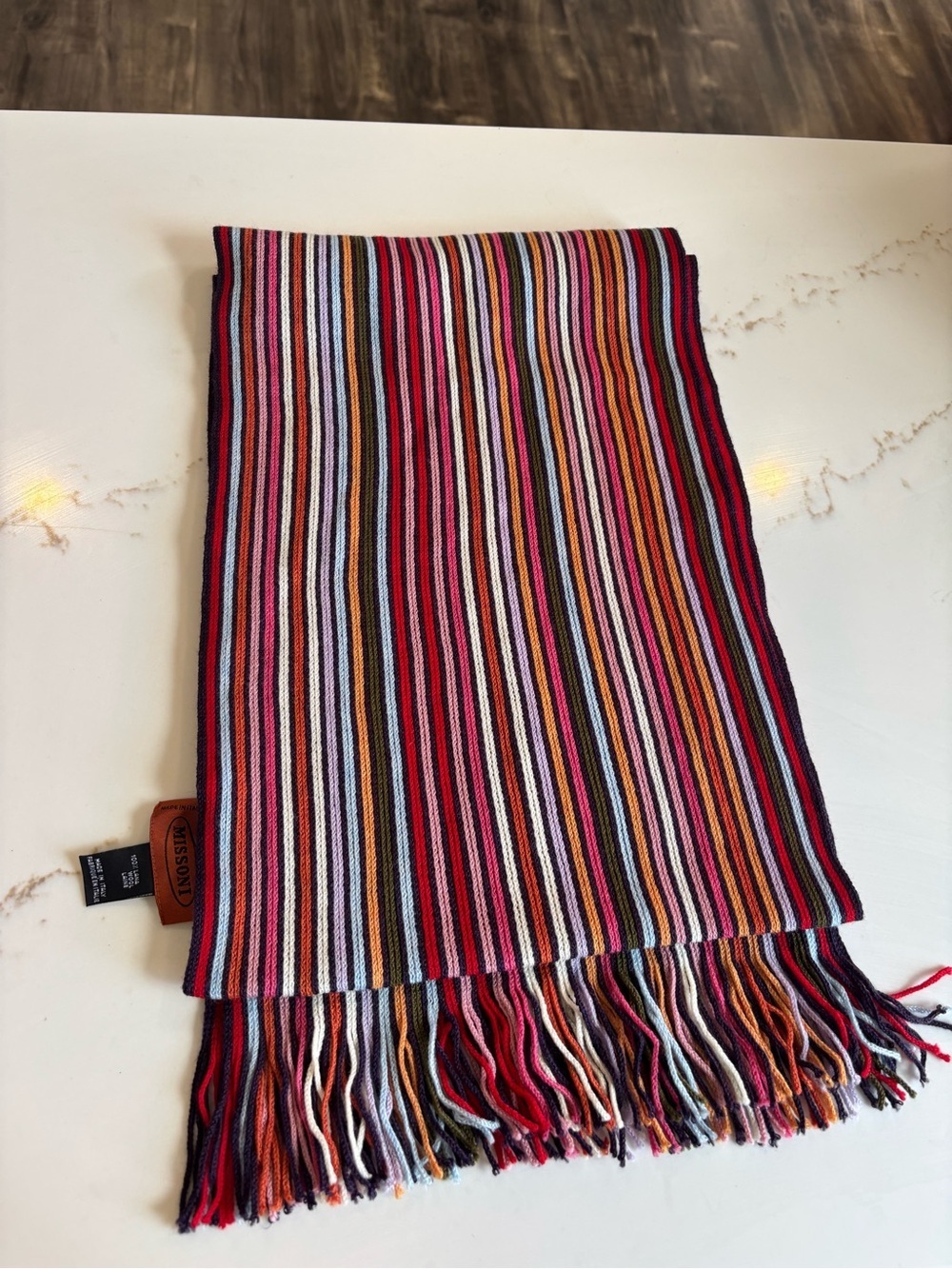 Striped Multicolor Wool Scarf with Fringe